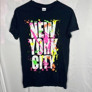 Gildan Black Short Sleeve Tee with Vibrant Urban Design
